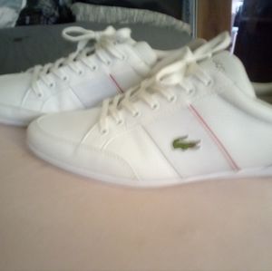 Mens Size 10 white Lacoste shoes .